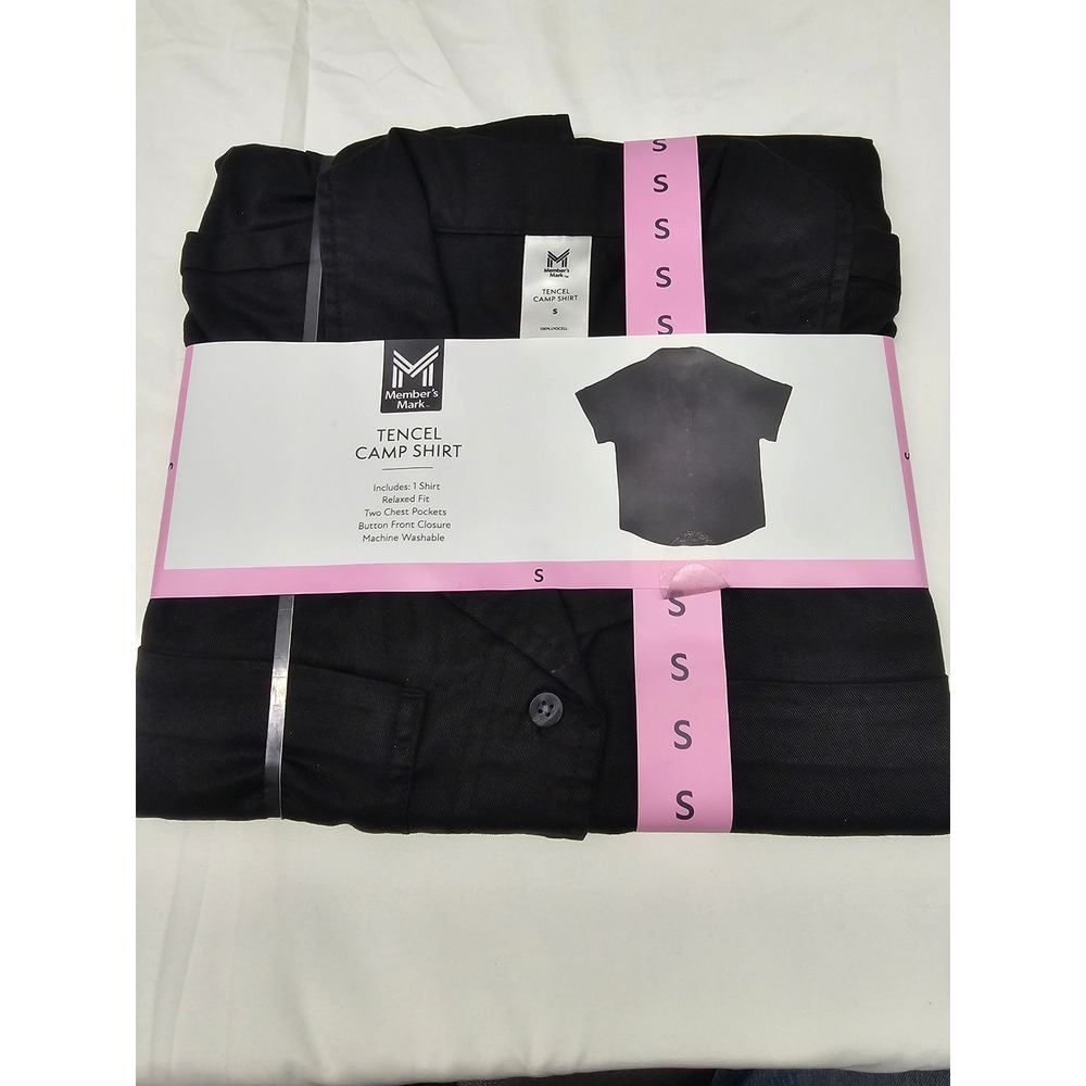 Member's Mark Womens Tencel Camp Shirt Black Short Sleeve Button Up Relaxed S